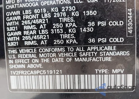 2023 Volkswagen Atlas 3.6L V6 Sel Premium R-Line from USA, damaged, VIN 1V2FR2CA9PC519121